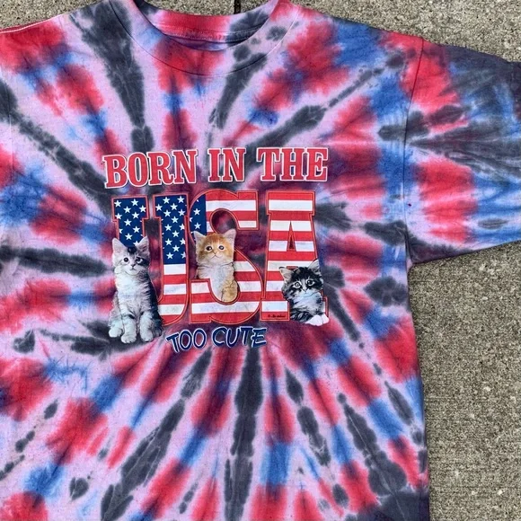 Vintage Y2K Kitten Cat USA Flag America Tie Dye Shirt - Picture 2 of 3